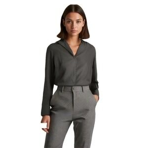 Akris Stretch Cotton Floral Lace Trim Button Down Blouse Black NWT MSRP $770